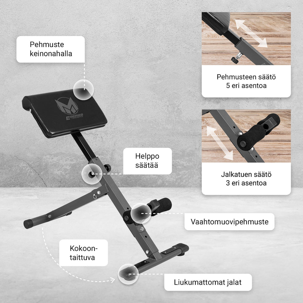 Taitettava Selkäpenkki / Selkälihaslaite (E-sarja) 97x49x83cm Musta