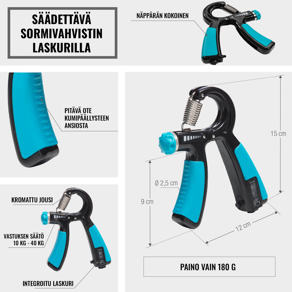 Säädettävä Käsipuristin Laskurilla, 10 kg - 40 kg, 22 lbs - 88 lbs