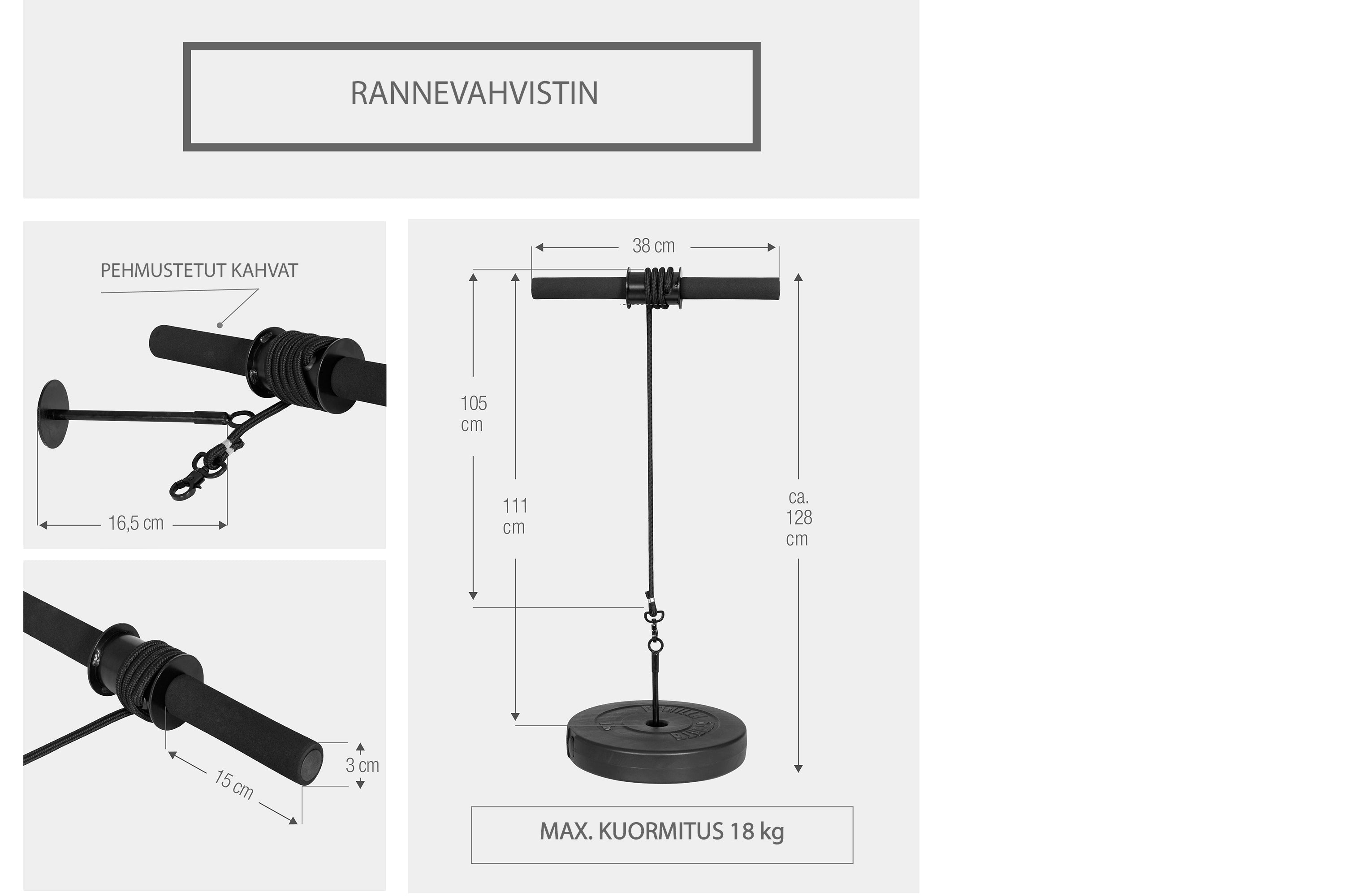 Rannevahvistin Wrist Trainer levypainovastuksella, max. 18 kg, 105 cm