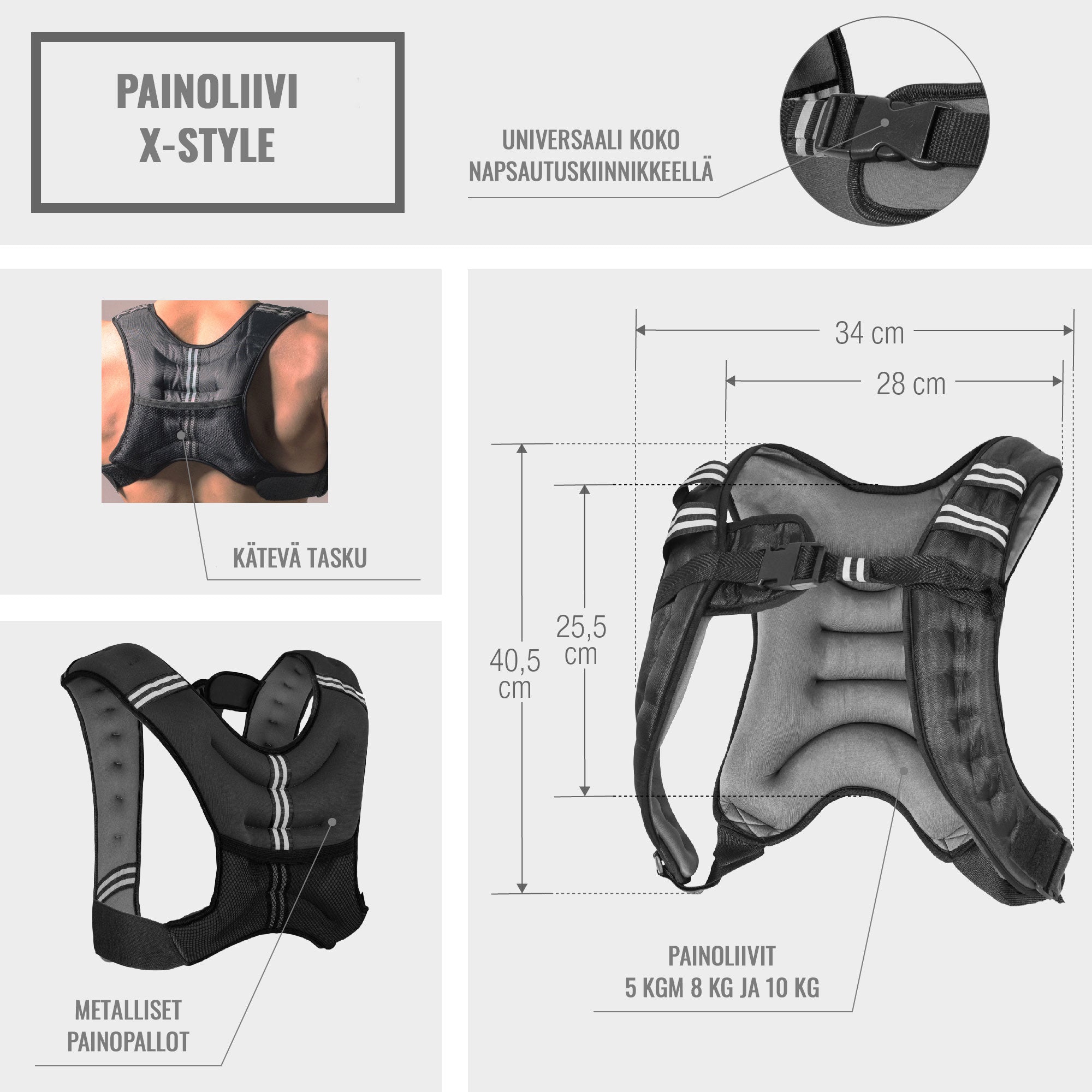 Painoliivi X-Style 8kg Neopreeni/Nailon Harmaa