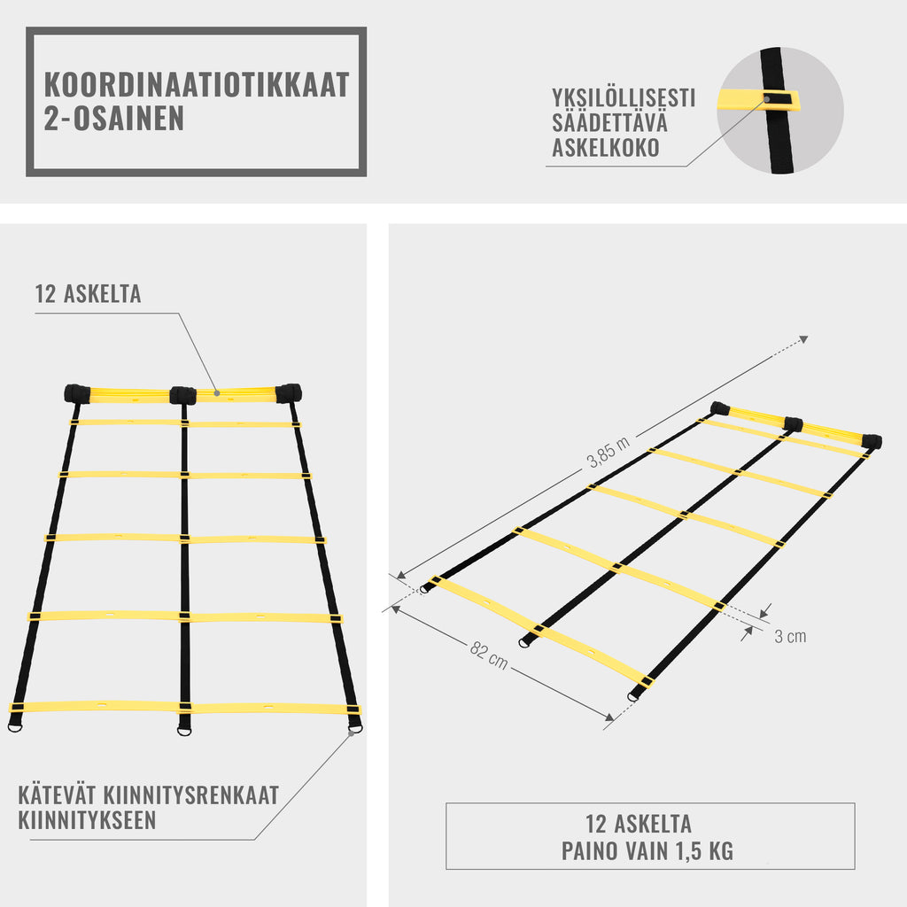Askeltikkaat, 2 Eri Kokoa 470x42cm/385x82cm, Keltainen/Musta