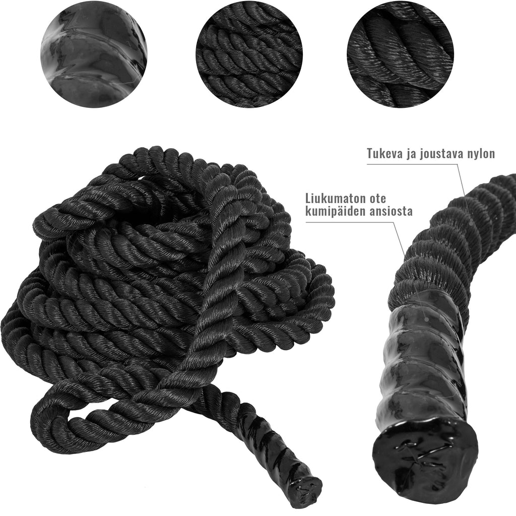 18kg Voimaköysi / Battlerope Ø 5cm, 15m Nailon Musta