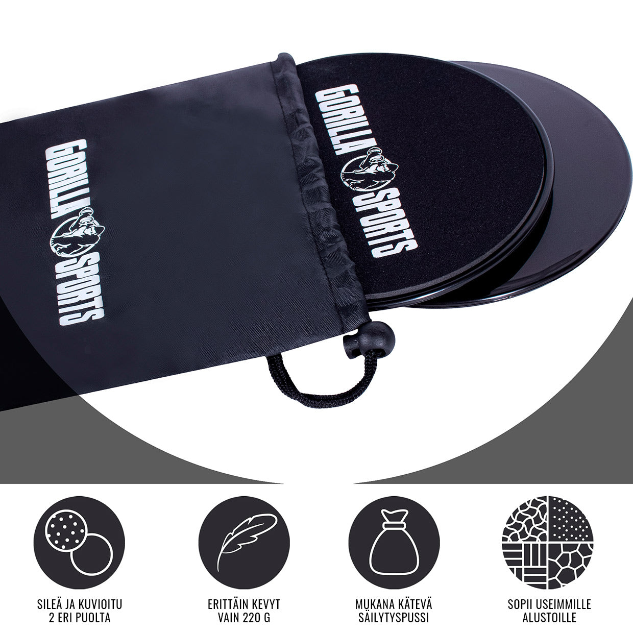 Liukutyynyt / Liukukiekko 17,5x0,8cm + Säilytyspussi Musta