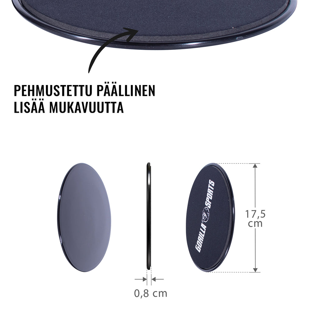 Liukutyynyt / Liukukiekko 17,5x0,8cm + Säilytyspussi Musta