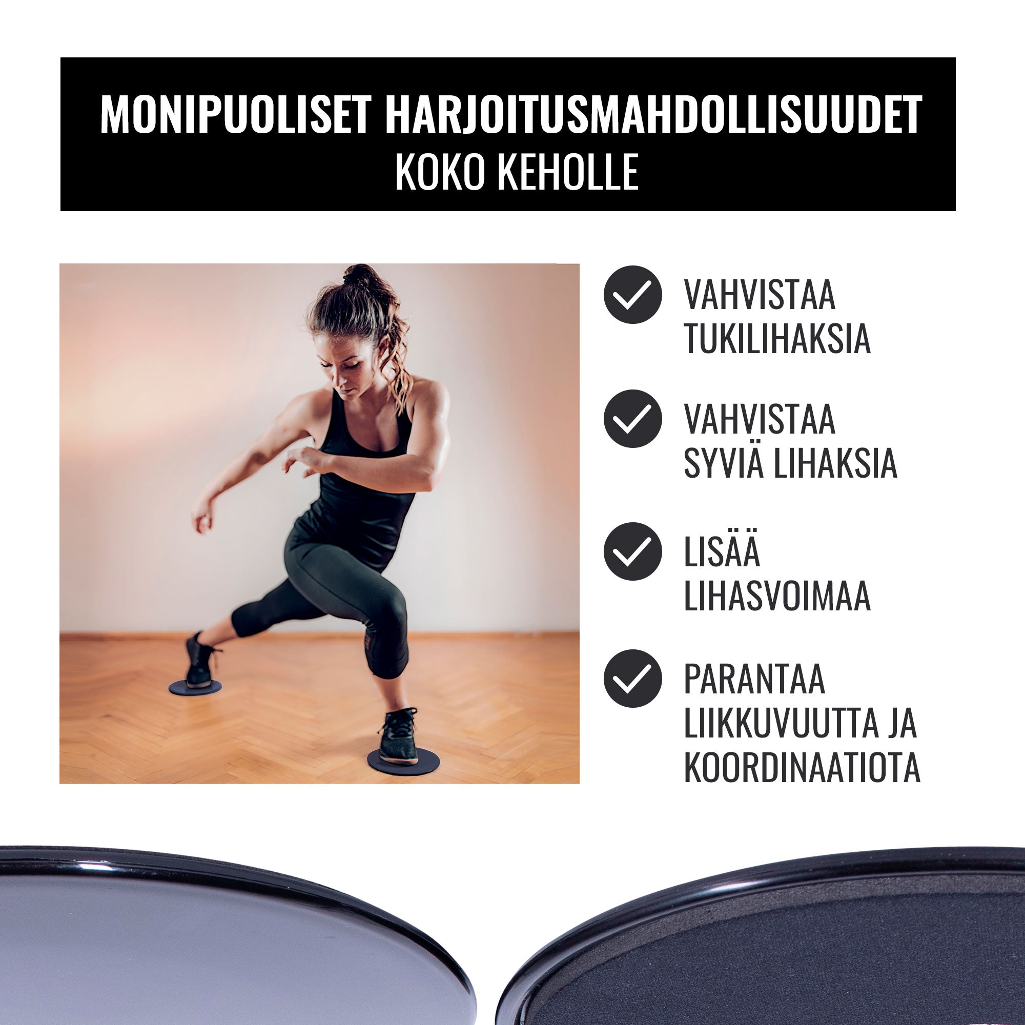 Liukutyynyt / Liukukiekko 17,5x0,8cm + Säilytyspussi Musta