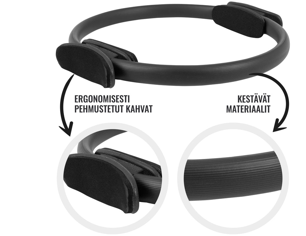 Pilatesrengas 39cm, Ergonomiset Kahvat, Musta