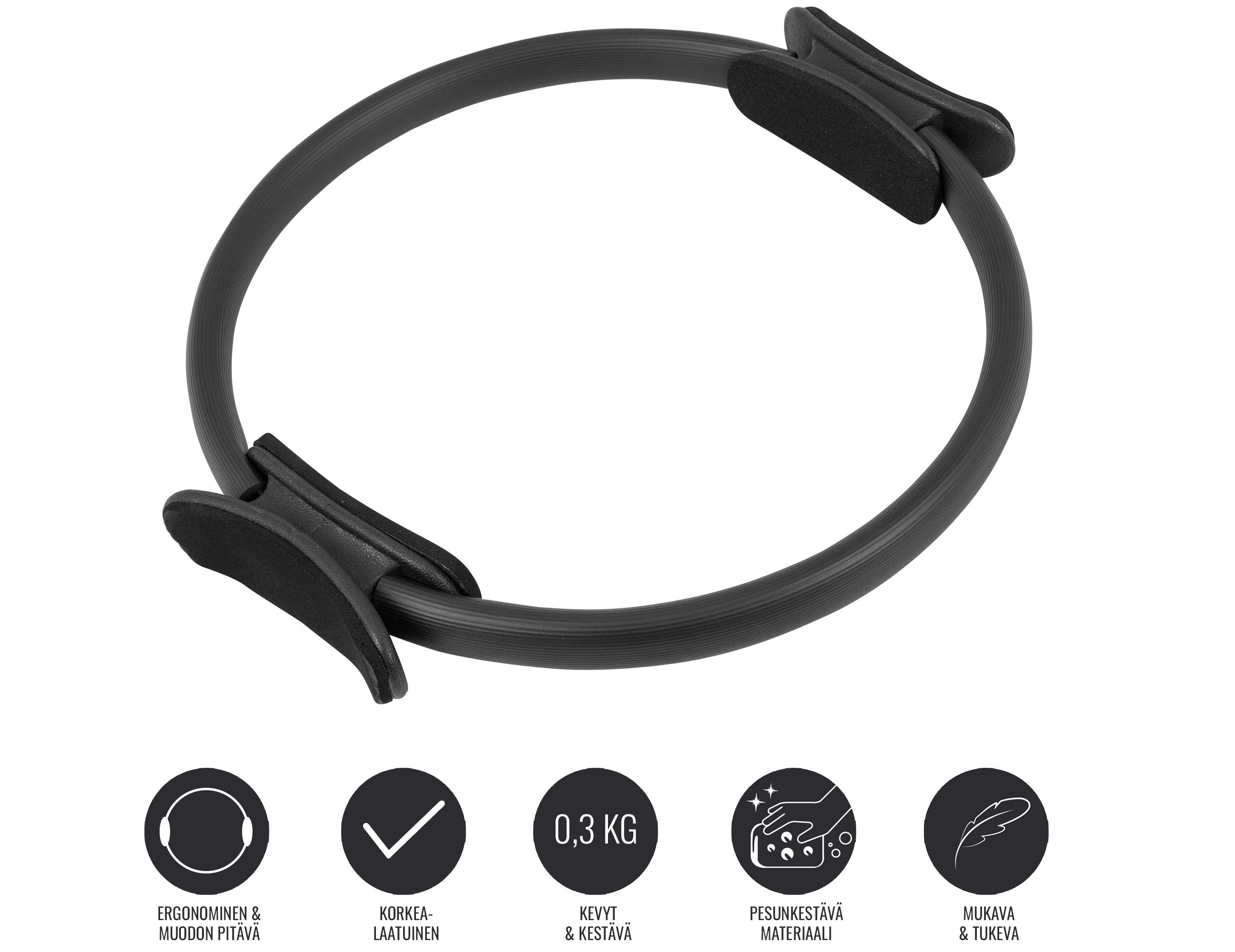 Pilatesrengas 39cm, Ergonomiset Kahvat, Musta