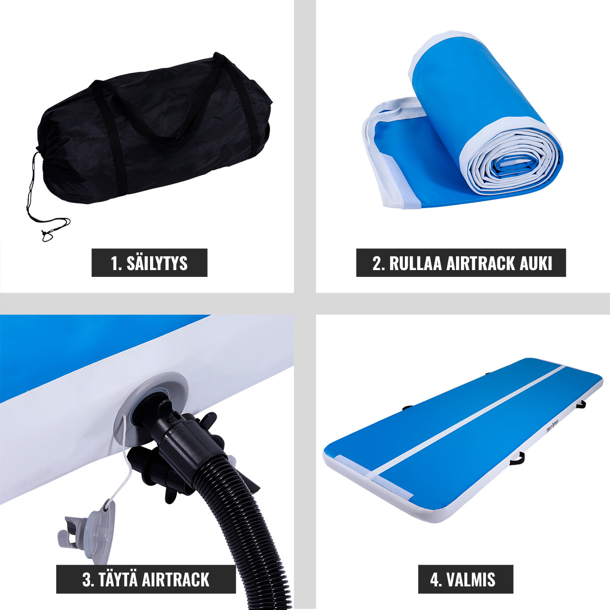 AirTrack Ilmavolttirata 500x100x10cm 2-Kerroksinen PVC Sininen/Valkoinen