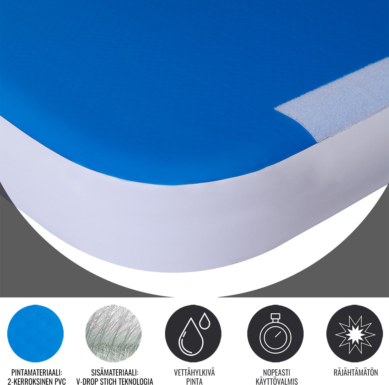 AirTrack Ilmavolttirata 500x100x10cm 2-Kerroksinen PVC Sininen/Valkoinen