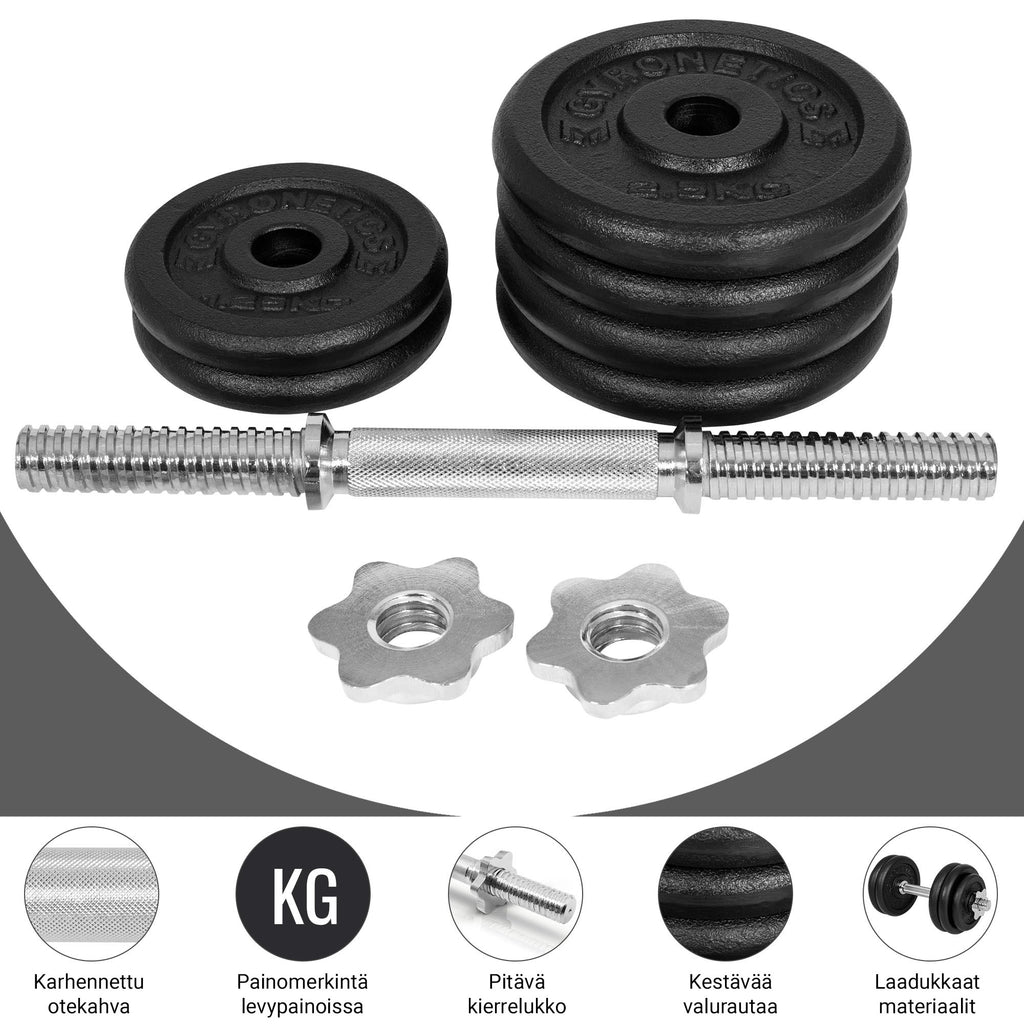 E-Sarja Valurautainen Säädettävä Käsipaino 15kg Kierrelukoilla 45cm, Ø 25mm (1kpl)