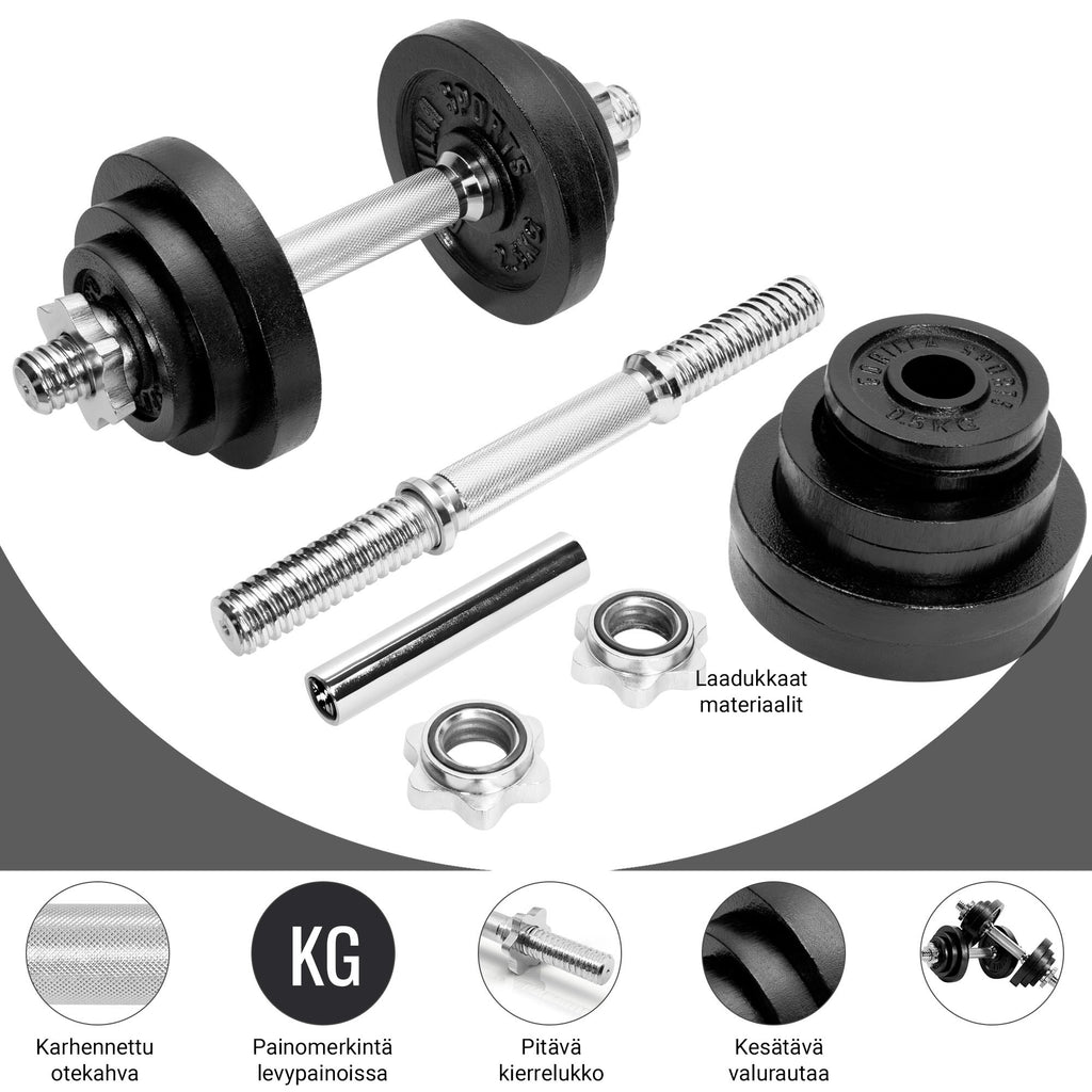 Säädettävä Levypainosetti 2in1 / Käsipainotanko 35cm Tai Levytanko 80 cm + Valurautaiset Levypainot