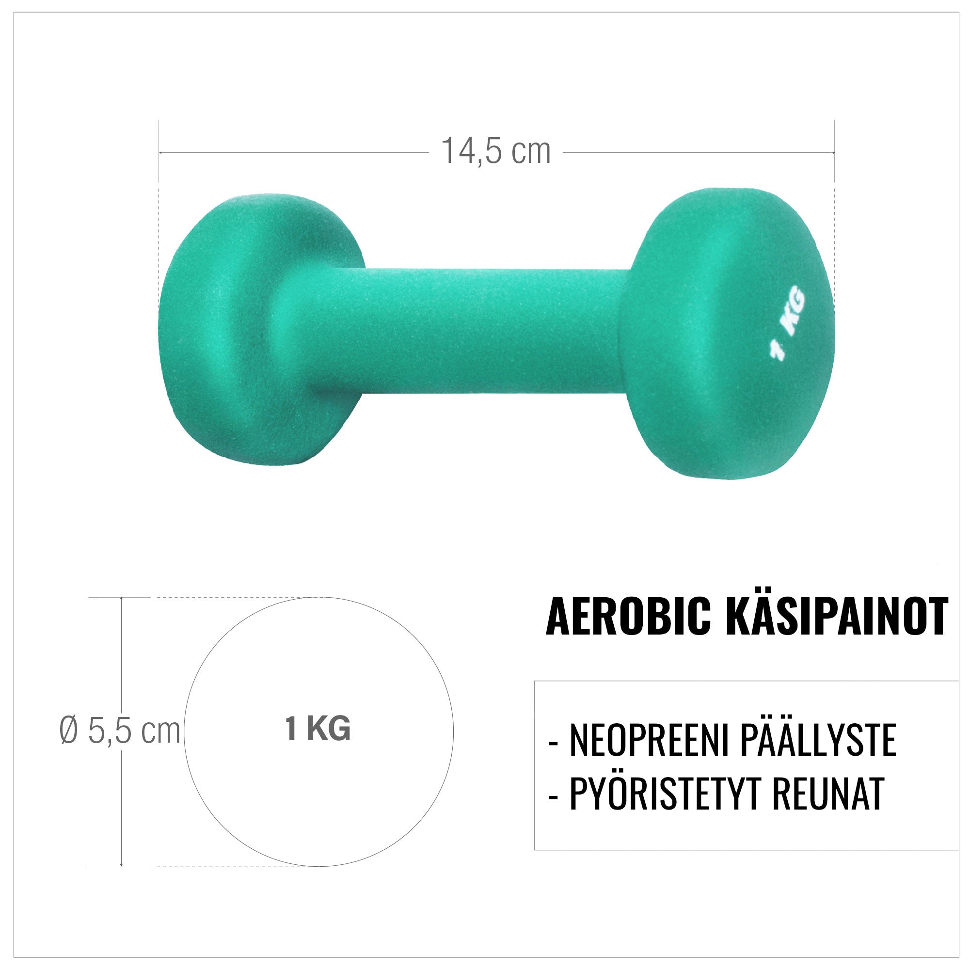 Aerobic / Vinyylikäsipainot 0,5kg - 5kg Valurautaydin 2kpl
