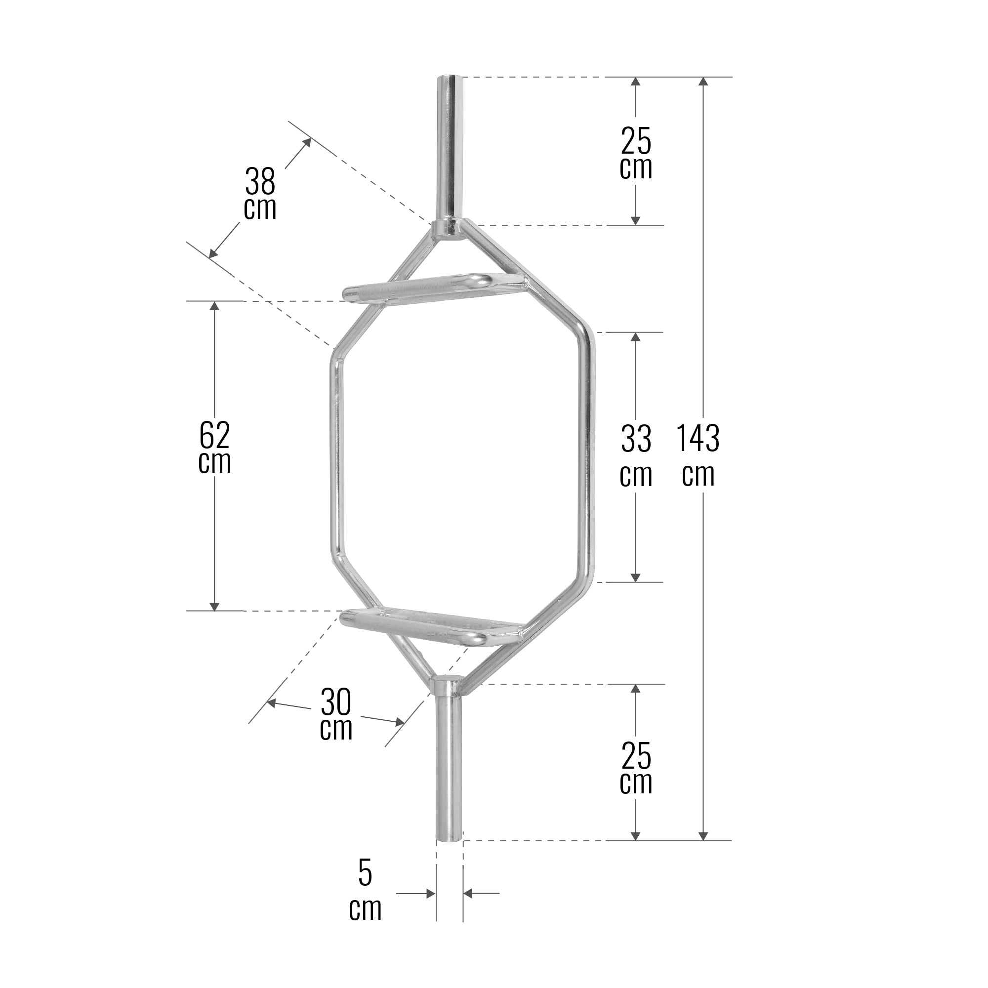 Trap Bar Tanko / Maastavetotanko Jousilukoilla Ø 50mm, 25kg Kromi