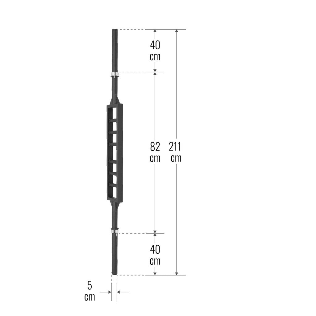 Swiss Bar -Levytanko / Ojentajatanko Ruuvilukolla 211cm, Ø 50mm, 10kg Musta