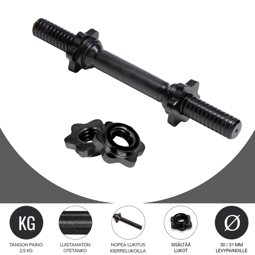 Käsipainotangot Kierrelukoilla Ø 30mm Levypainoille 35cm, 2,5kg, 2kpl Musta