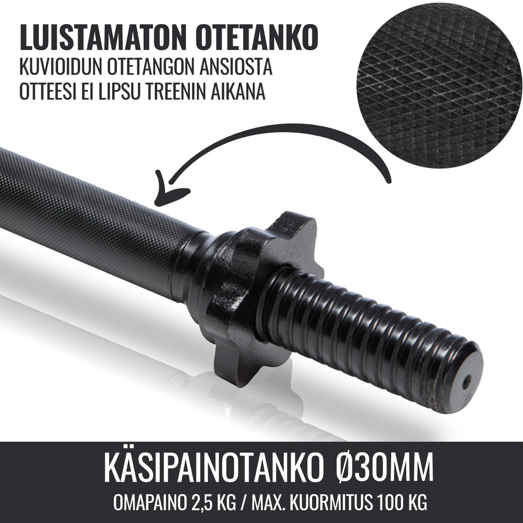 Käsipainotangot Kierrelukoilla Ø 30mm Levypainoille 35cm, 2,5kg, 2kpl Musta