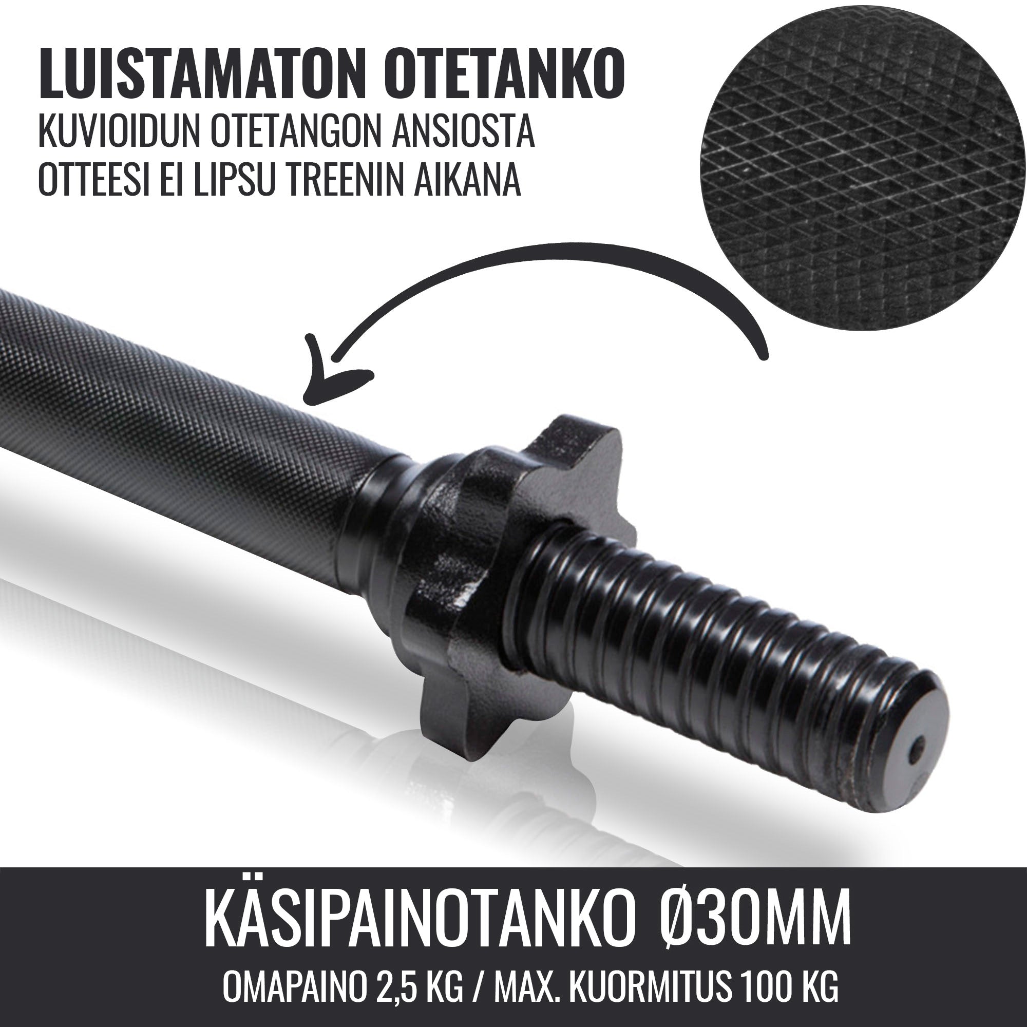 Käsipainotangot Kierrelukoilla Ø 30mm Levypainoille 35cm, 2,5kg, 2kpl Musta