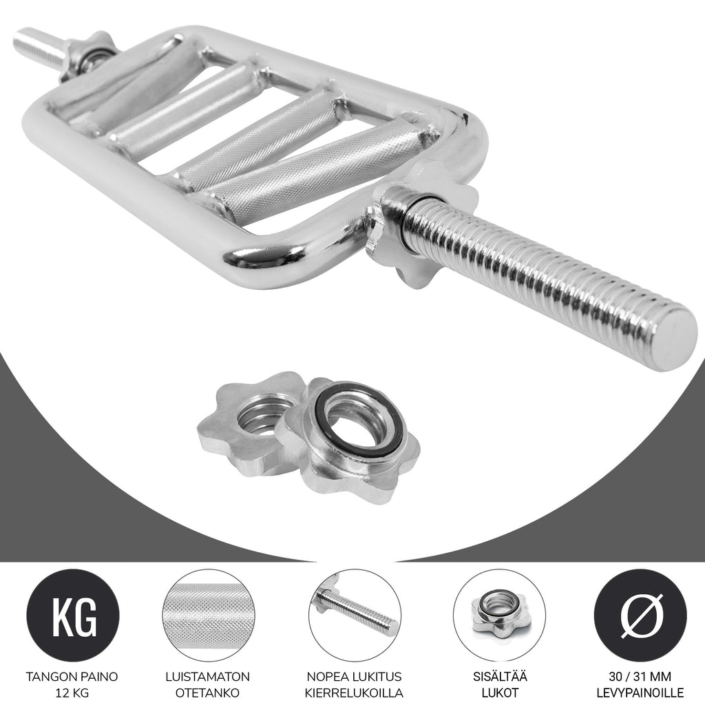 Ojentajatanko Viisto-ote / Swiss Bar Kierrelukoilla 86,5x18cm, Ø 30mm, 10kg Kromi