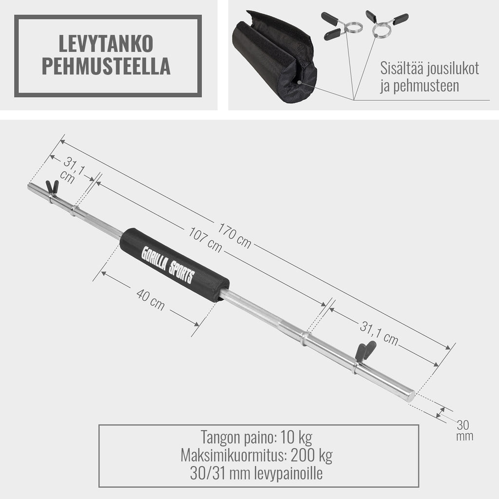 Levytanko jousilukoilla 170 cm + pehmuste