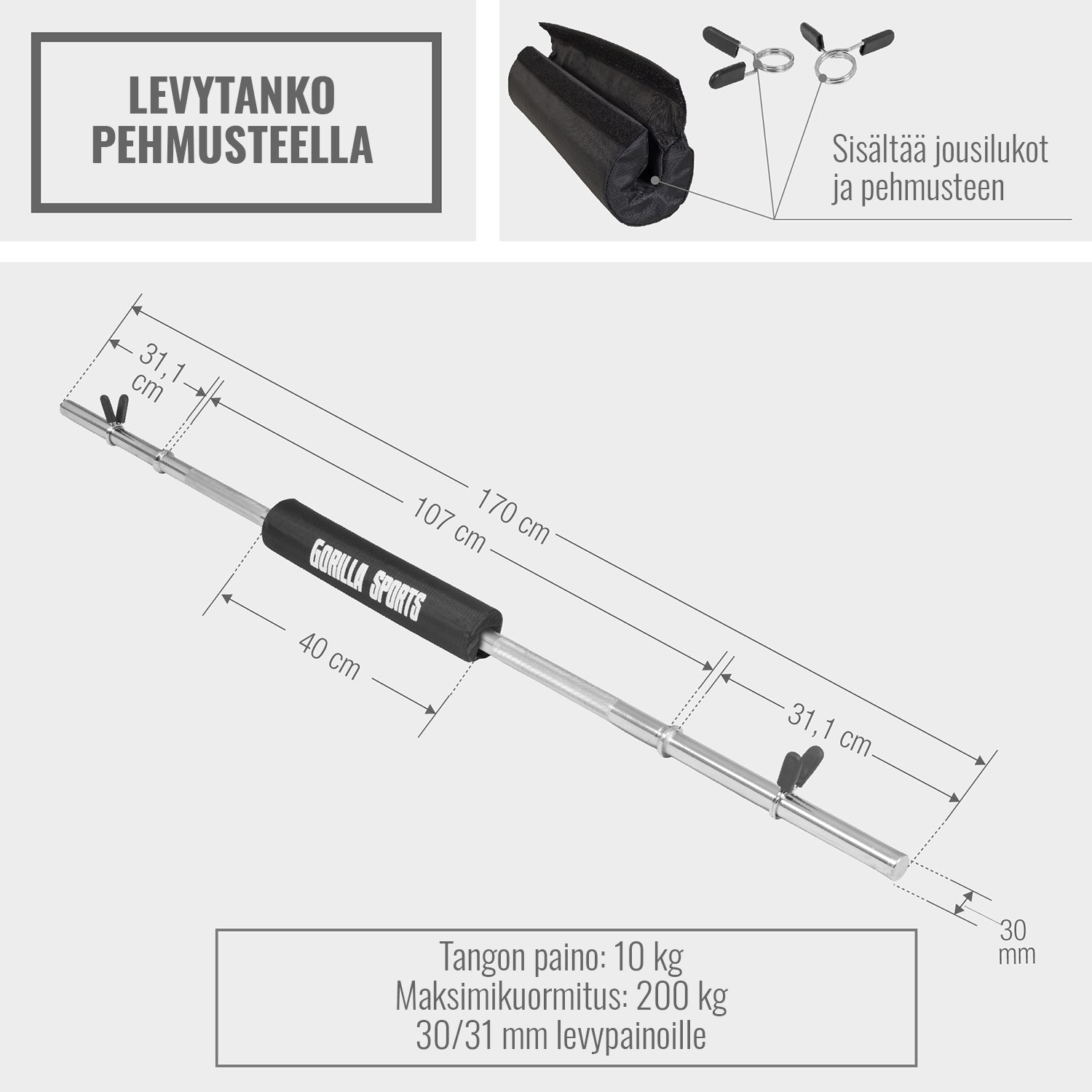 Levytanko jousilukoilla 170 cm + pehmuste