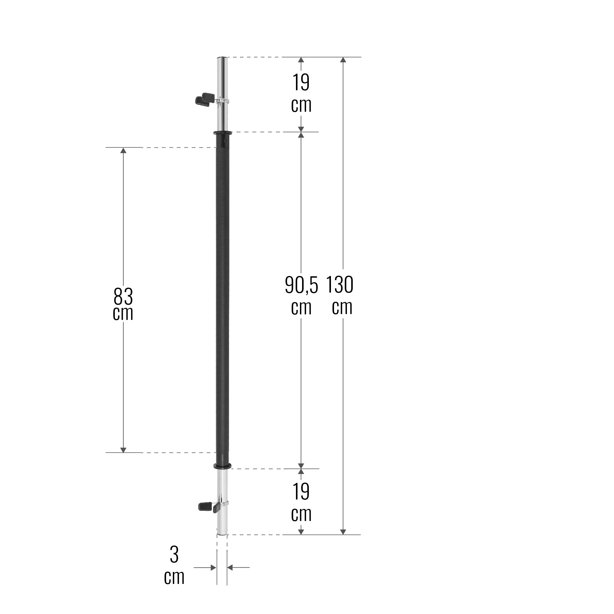 Aerobic Levytanko Jousilukoilla 130cm, Ø 30mm, 2kg Musta/Kromi