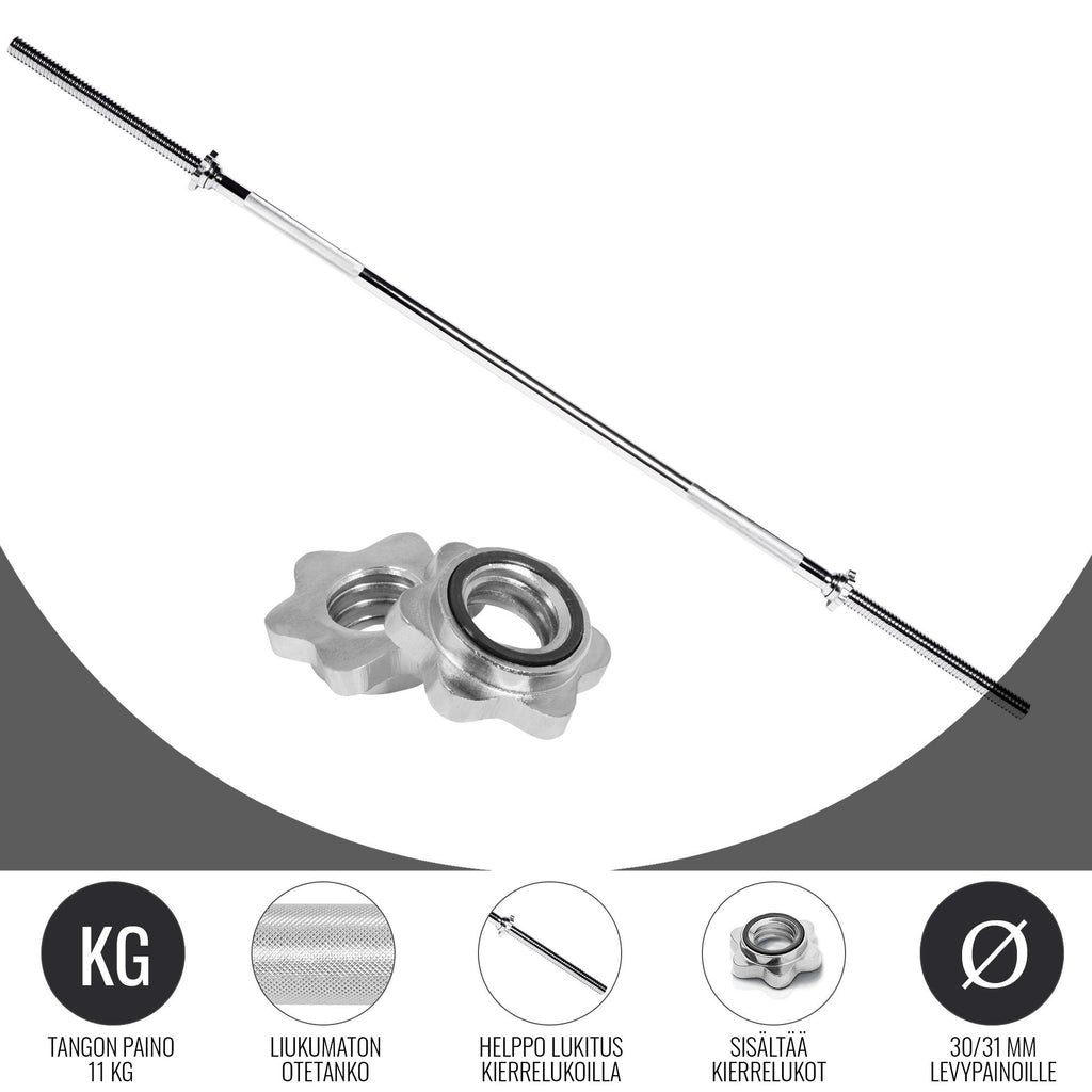 Suora Levytanko / Painonnostotanko Kierrelukoilla 180cm, Ø 30mm, 11kg Kromi