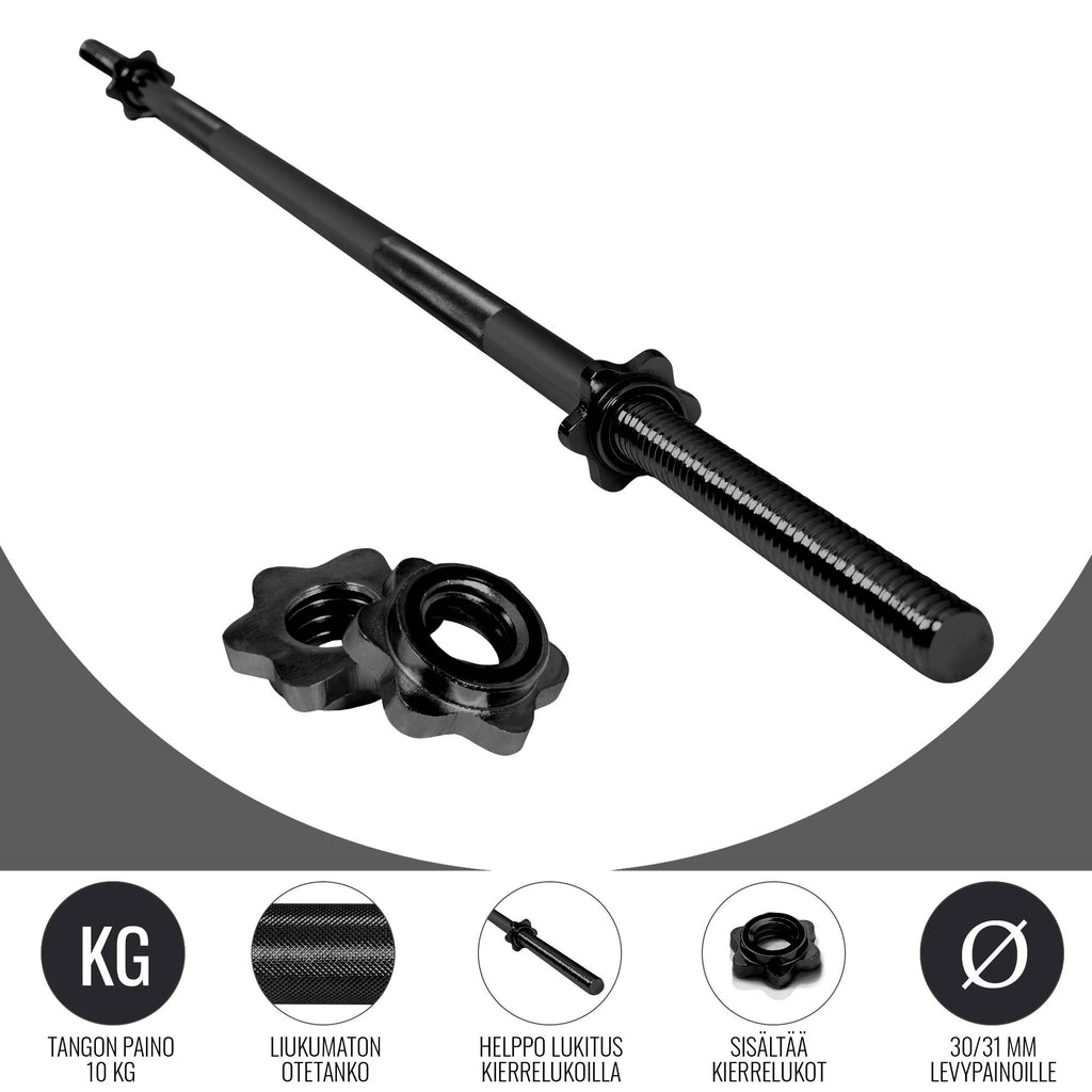 Suora Levytanko / Painonnostotanko Kierrelukoilla 170cm, Ø 30mm, 10kg Musta