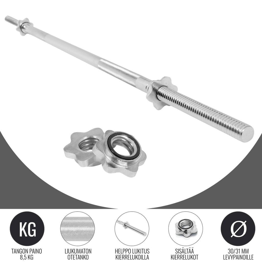 Suora Levytanko / Painonnostotanko Kierrelukoilla 150cm, Ø 30mm, 8.5kg Kromi