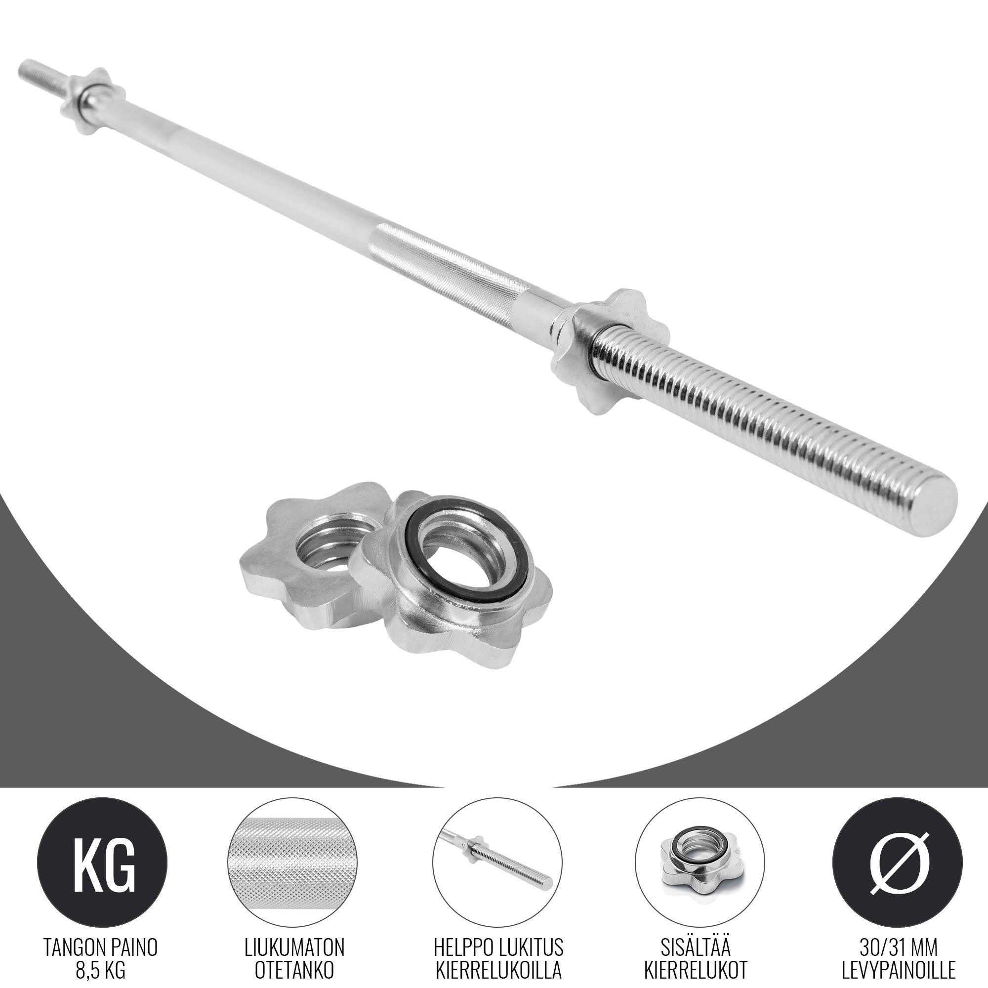 Suora Levytanko / Painonnostotanko Kierrelukoilla 150cm, Ø 30mm, 8.5kg Kromi