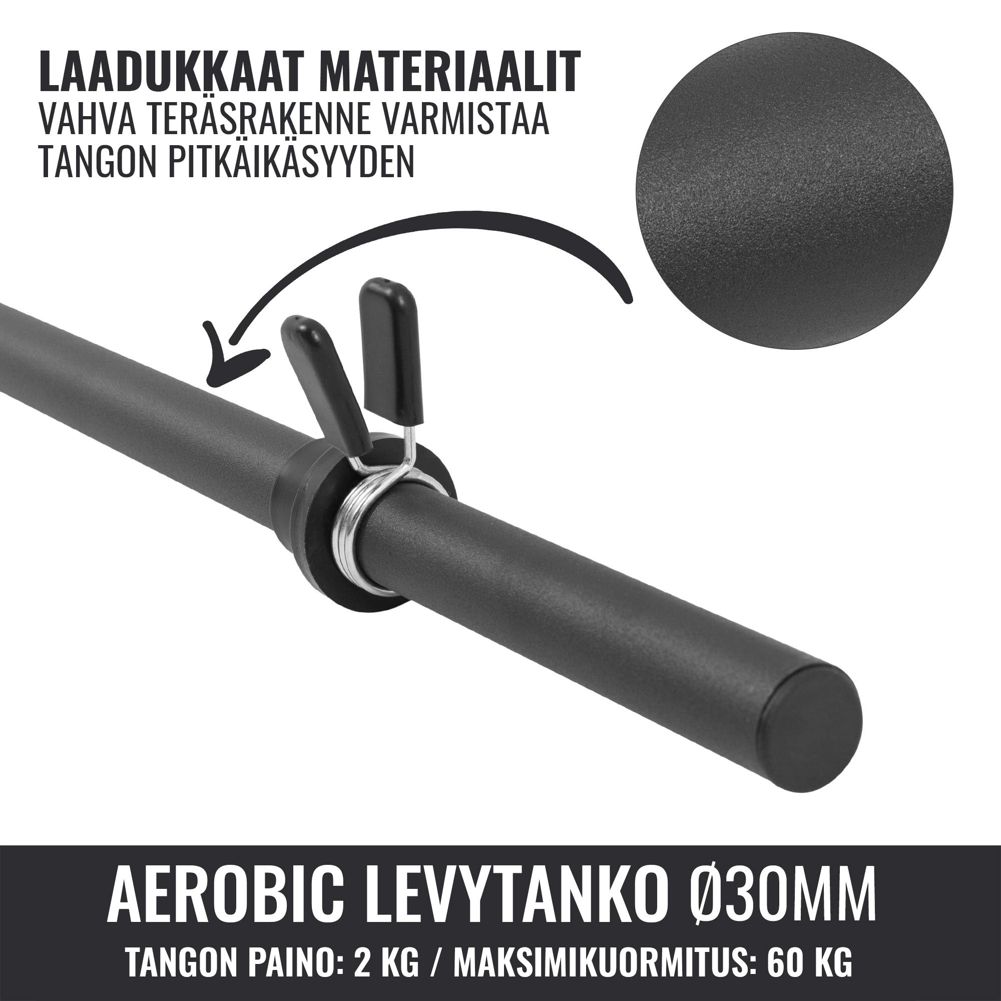 Pump Tanko Jousilukoilla 130cm, Ø 30mm, 2kg Musta