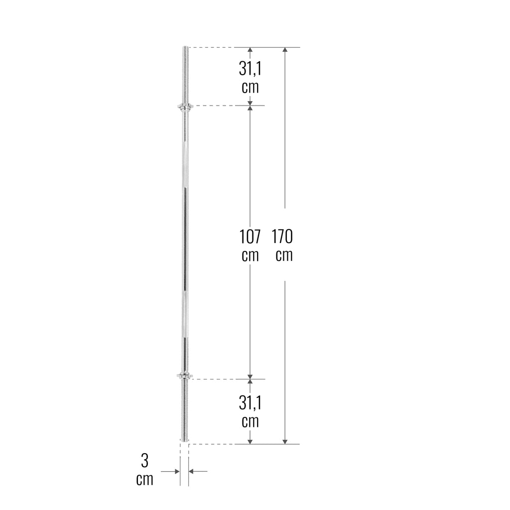 Suora Levytanko / Painonnostotanko Kierrelukoilla 170cm, Ø 30mm, 10kg Kromi