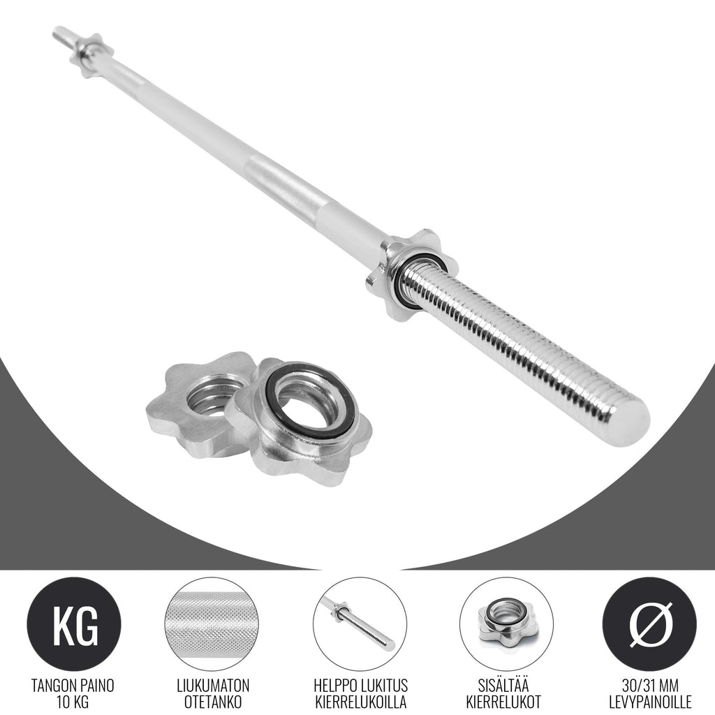 Suora Levytanko / Painonnostotanko Kierrelukoilla 170cm, Ø 30mm, 10kg Kromi