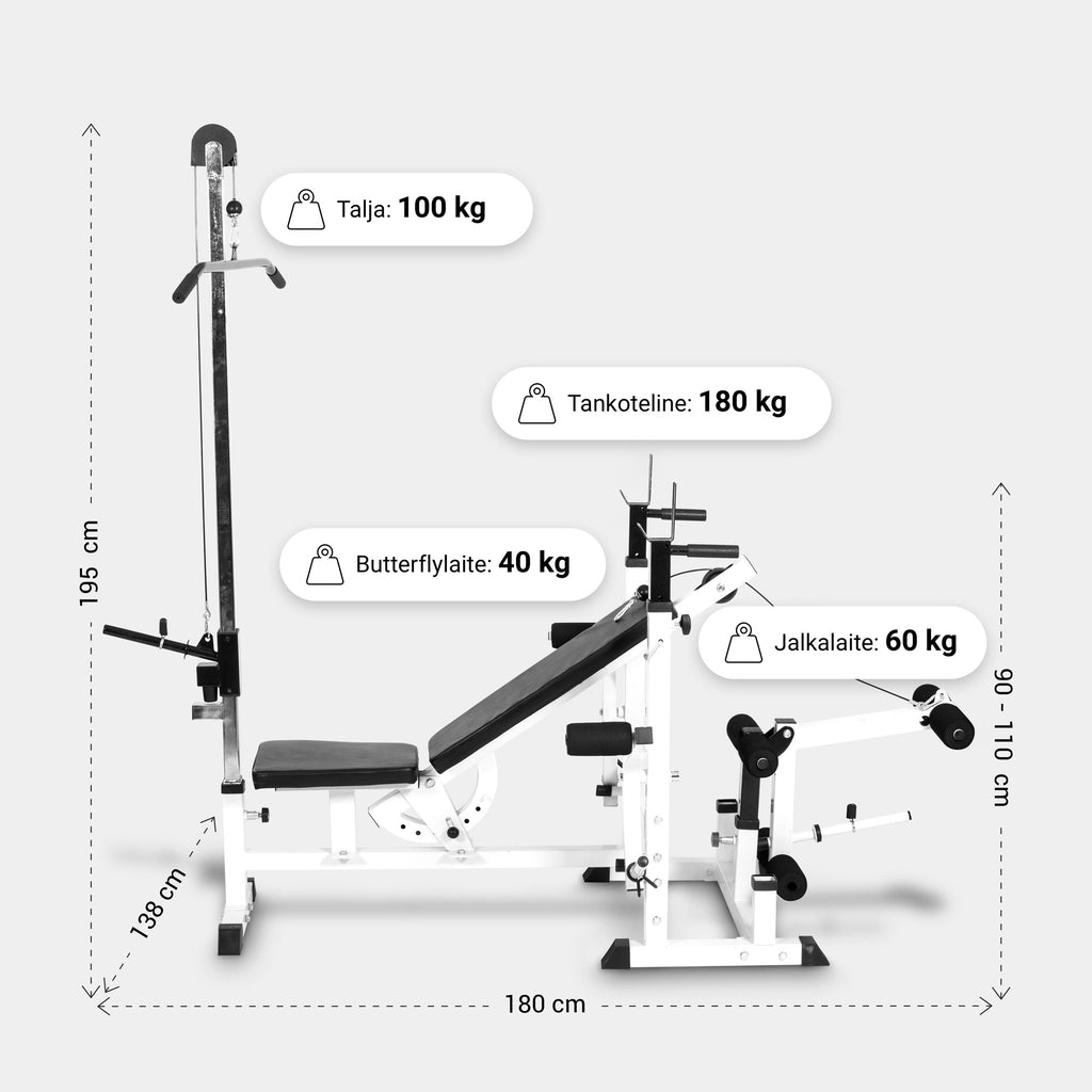 Monipuolinen Säädettävä Treeniasema Valkoinen / Painonnostopenkki Ylätaljalla