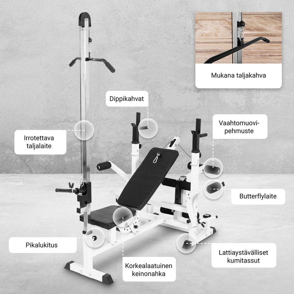Monipuolinen Säädettävä Treeniasema Valkoinen / Painonnostopenkki Ylätaljalla