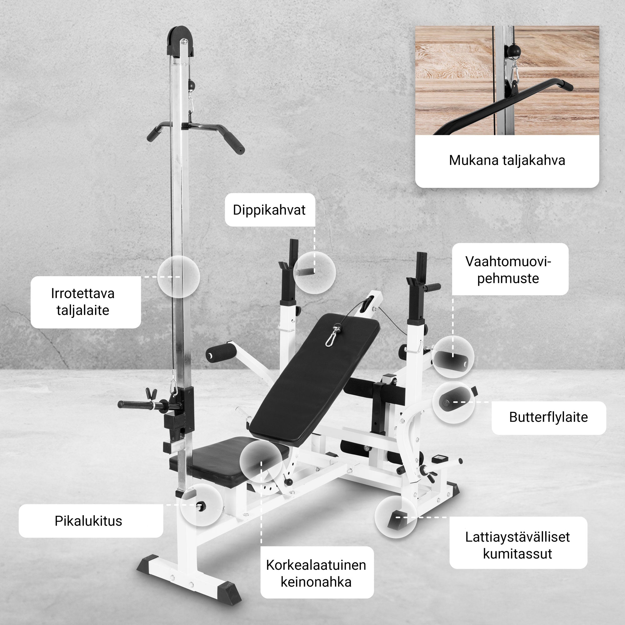 Monipuolinen Säädettävä Treeniasema Valkoinen / Painonnostopenkki Ylätaljalla
