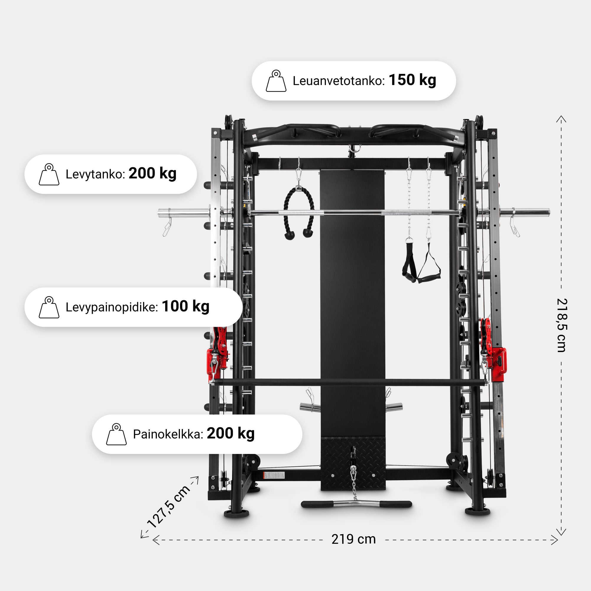 Smith-Laite XXL / Kuntokeskus Vetotaljoilla Ja Leuanvetotangolla Ø 50/51mm Levypainoille