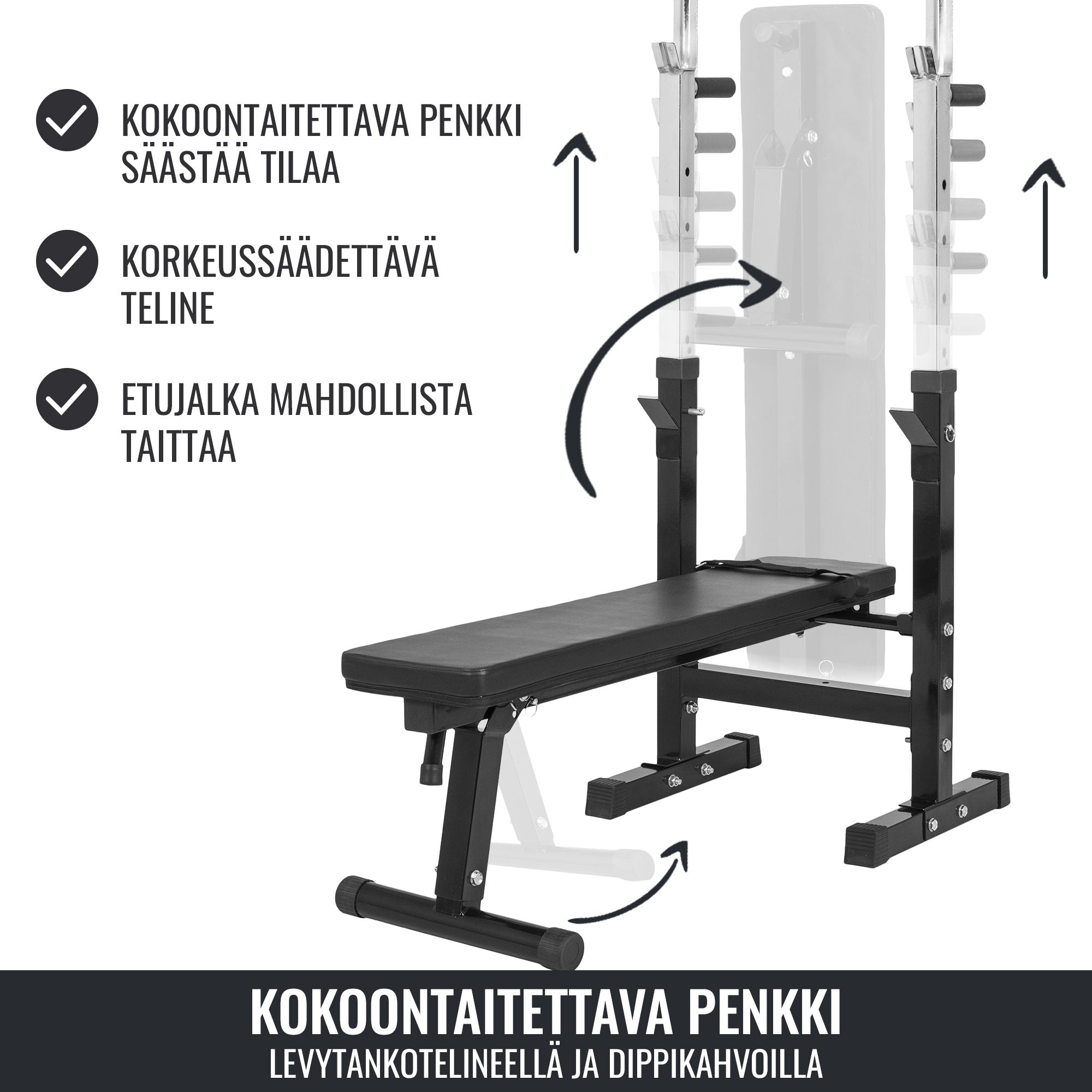 Säädettävä Painonnostopenkki Musta + Vinyylinen Levytankosarja 100kg