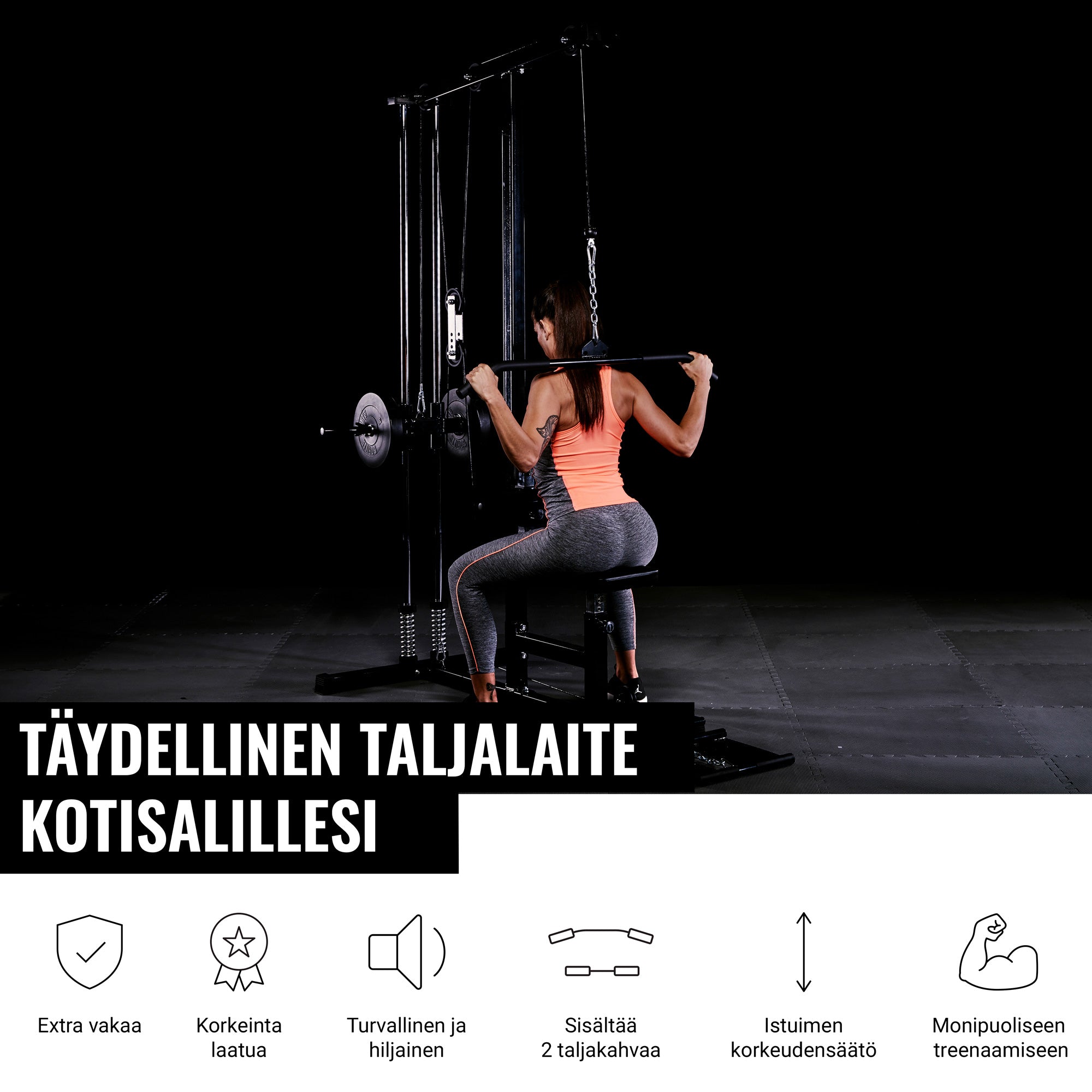 Monitoimitalja Säädettävällä Penkillä Ø 25mm Levypainoille Max. 300kg Musta