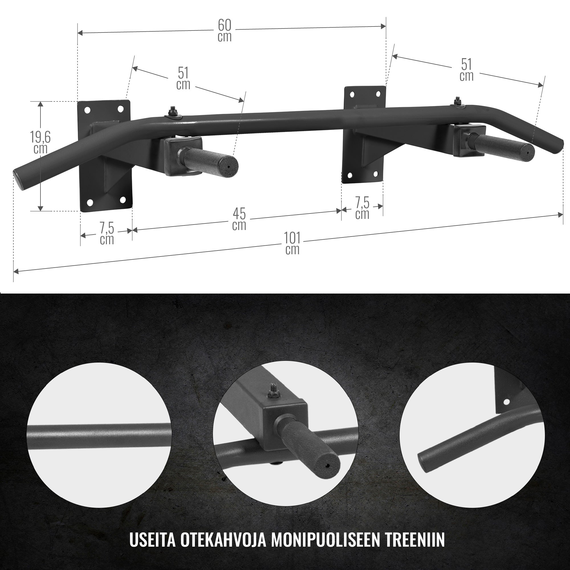 Seinään Kiinnitettävä Leuanvetotanko 101x51x20cm Teräs Valkoinen