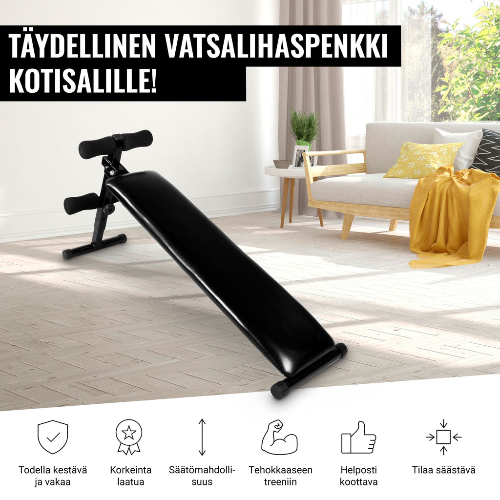 Säädettävä Vatsalihaspenkki / Treenipenkki Pehmusteella 120x32x60cm Musta