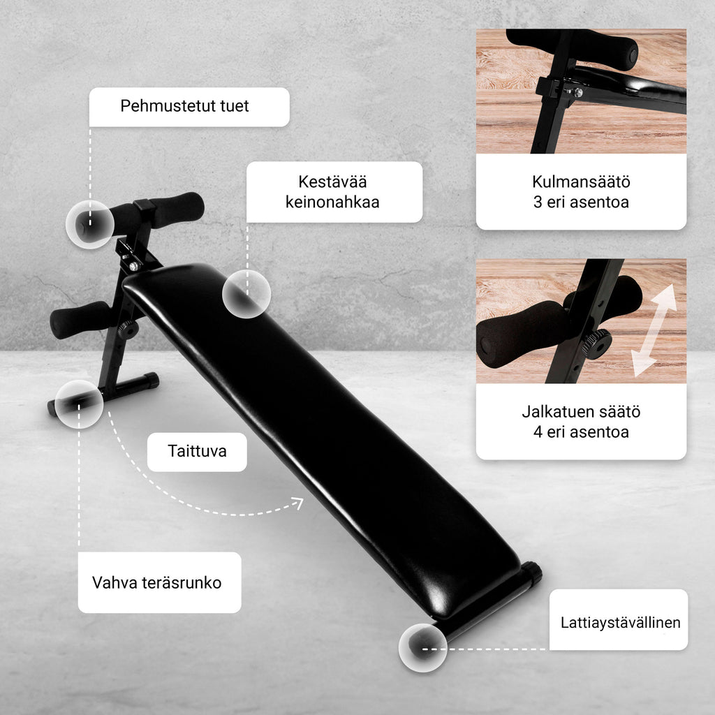 Säädettävä Vatsalihaspenkki / Treenipenkki Pehmusteella 120x32x60cm Musta