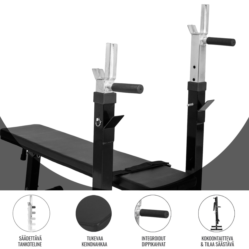 Säädettävä Punnerruspenkki Dippikahvoilla 118x54,5x92-112cm Max. 200kg Musta