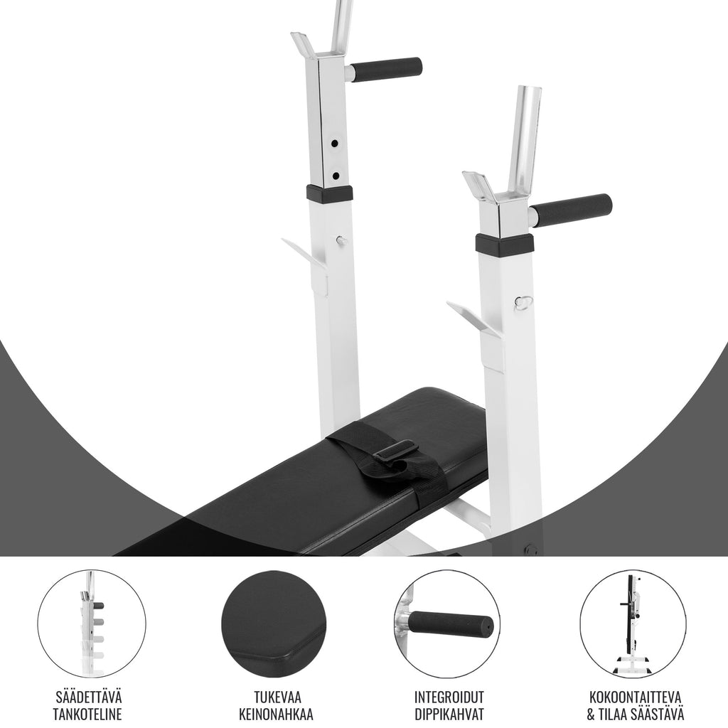 Säädettävä Punnerruspenkki Dippikahvoilla 118x54,5x92-112cm Max. 200kg Valkoinen
