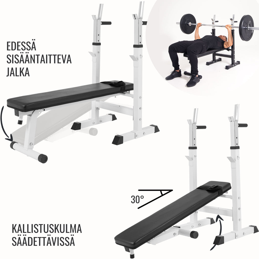 Säädettävä Punnerruspenkki Dippikahvoilla 118x54,5x92-112cm Max. 200kg Valkoinen