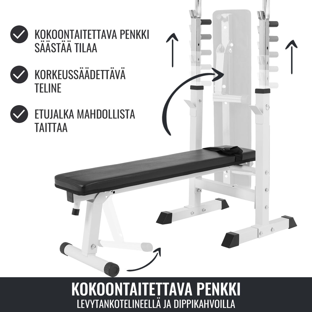 Säädettävä Punnerruspenkki Dippikahvoilla 118x54,5x92-112cm Max. 200kg Valkoinen