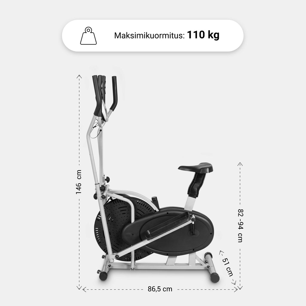 Crosstrainer Korkeussäädettävällä Satulalla Ja Kahvoilla 1,8kg Vauhtipyörällä Musta/Harmaa