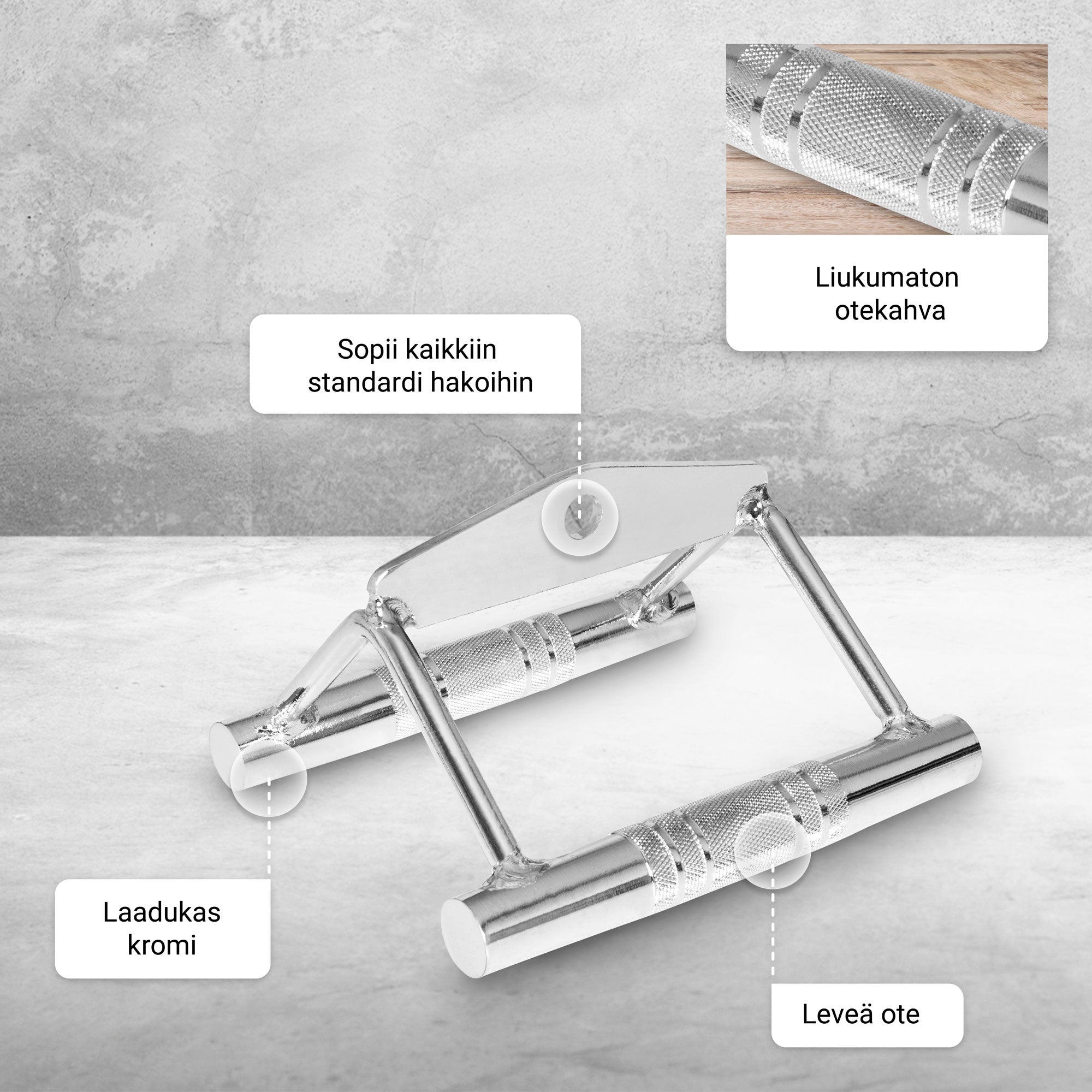 Kolmiokahva Leveä / V-Kahva 18.5cm, 2kg, Max. 200kg Kromi