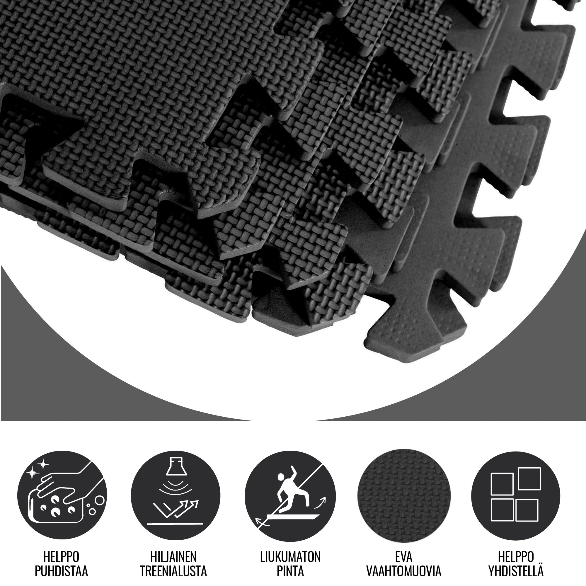 Treenimatto / Palamatto, 8 Palaa 60x60x1,2cm EVA-Vaahtomuovi Musta