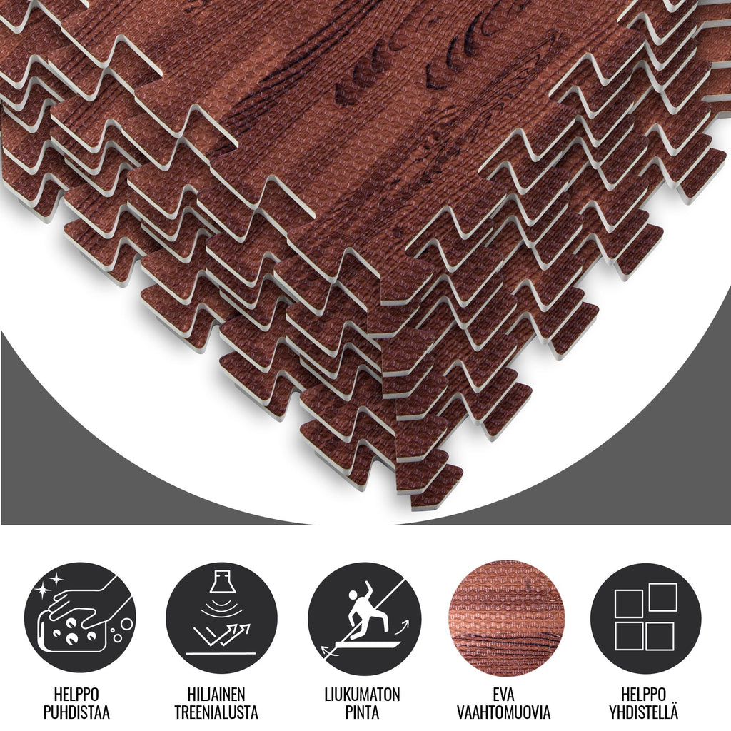 Treenimatto / Palamatto, 8 Palaa 60x60x1,2cm EVA-Vaahtomuovi Tumma Puukuosi