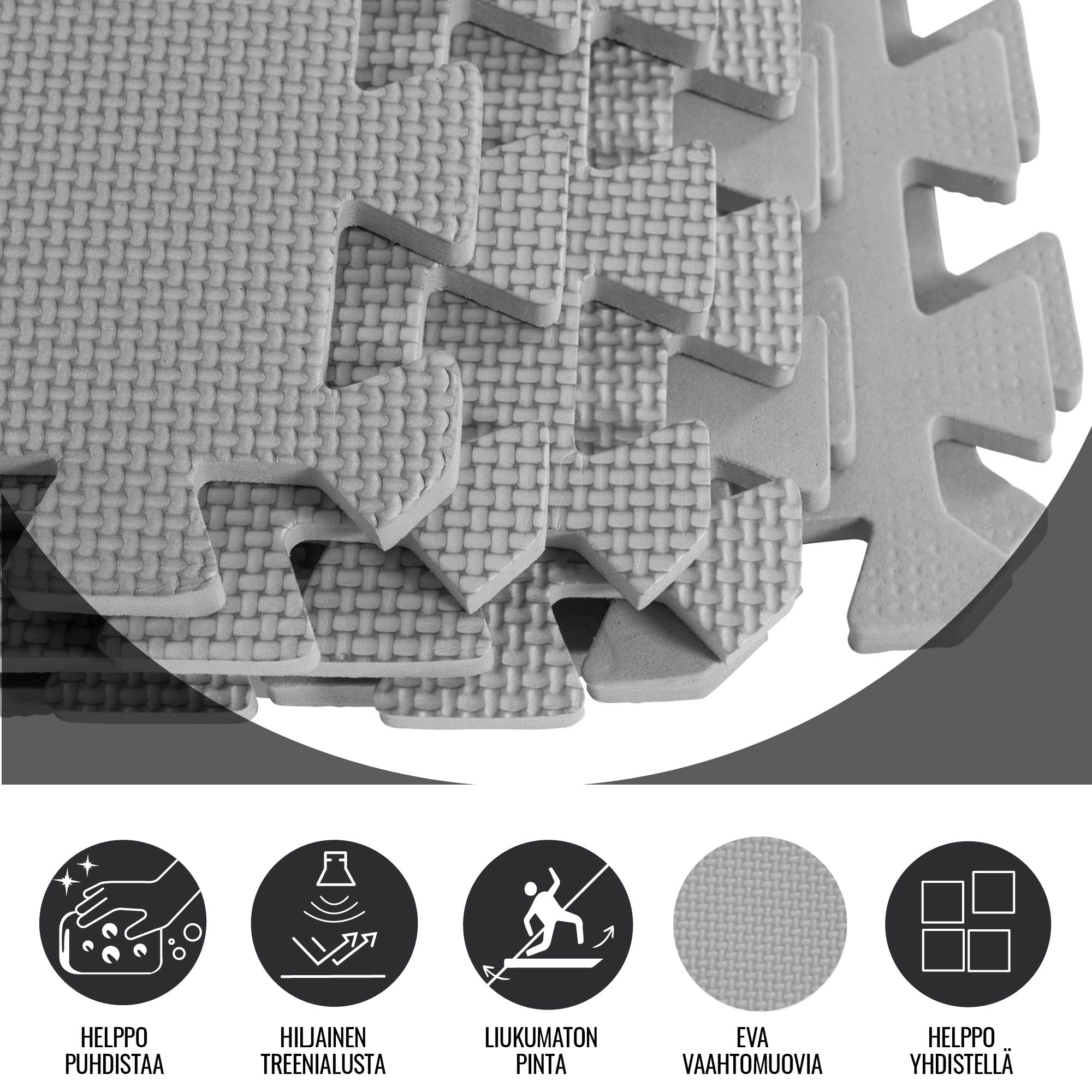 Treenimatto / Palamatto, 8 Palaa 60x60x1,2cm EVA-Vaahtomuovi Harmaa